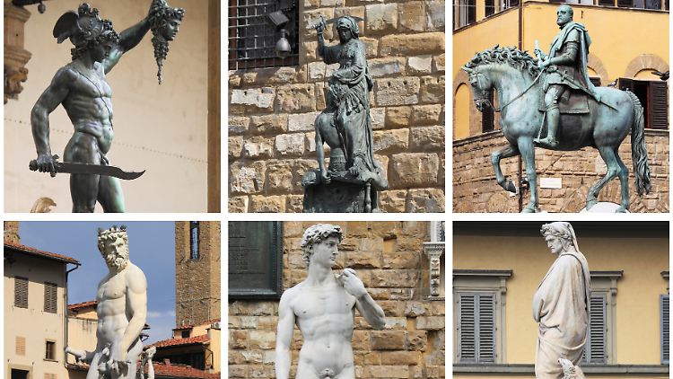 Collage von Renaissance-Statuen in Florenz.