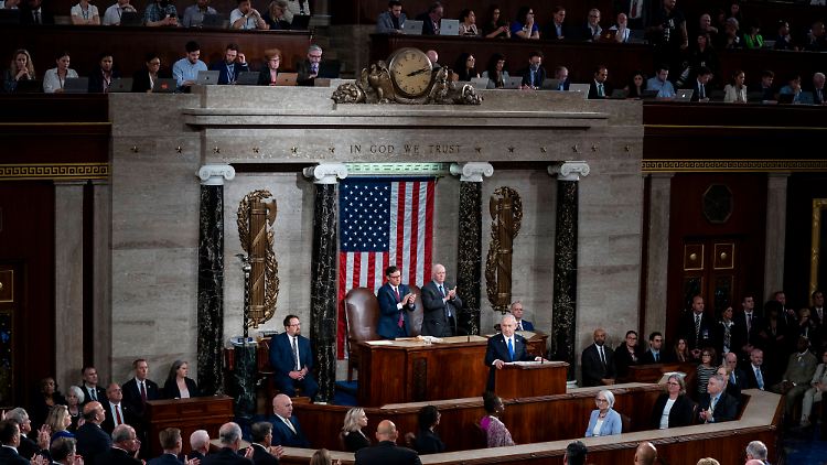 Netanjahu bekam während seiner Rede mehrmals parteiübergreifende Standing-Ovations.