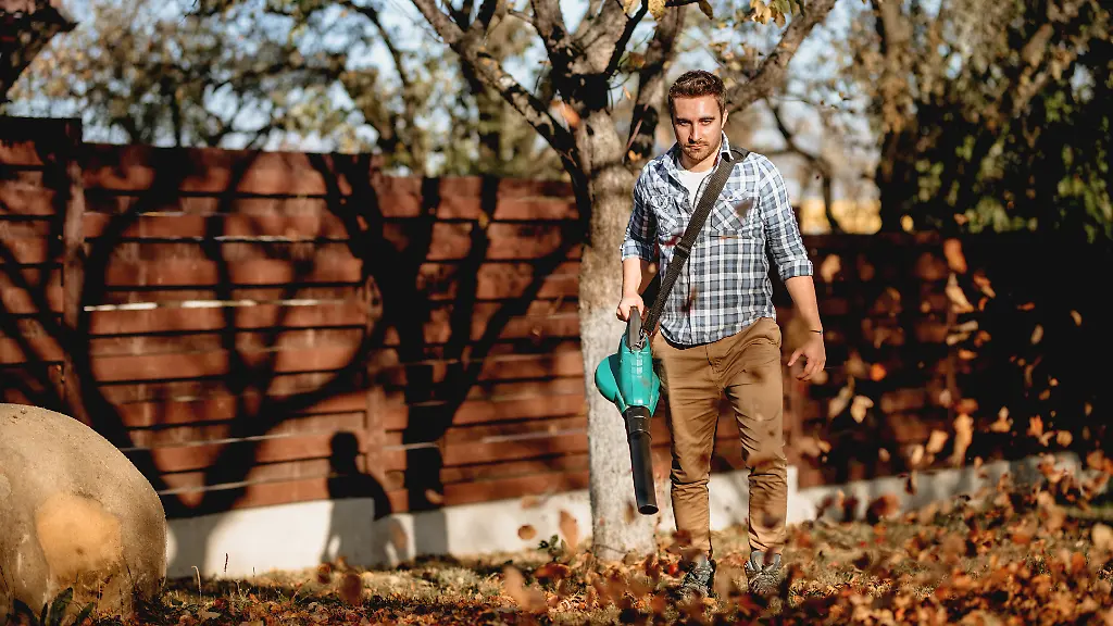 Helfen-dabei-im-Herbst-den-Garten-von-Laub-zu-befreien-Laubsauger-und-blaeser