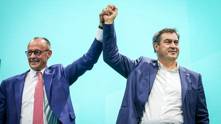 Söder (r.) schloss eine Kanzlerkandidatur nicht aus, spricht sich aber für Merz aus.
