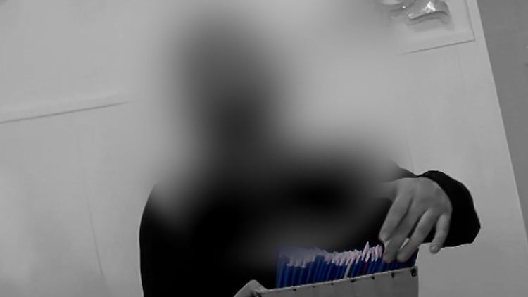Der Mitarbeiter eines Hamburger Reisebüros zeigt RTL-Reporterin von Boetticher eine Kiste mit mehr als 30 Blauen Pässen von Afghanen mit Reiseabsicht.