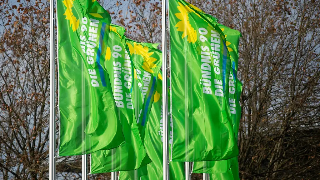 Fahnen-mit-dem-Parteilogo-wehen-im-Wind