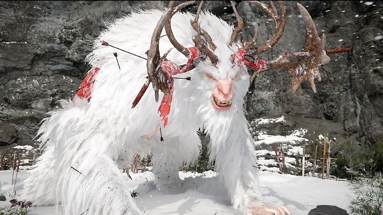 Yeti mit Hirschgeweih - einer der Bosse in Crimson Desert.