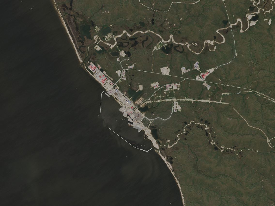 Blick auf "Arctic LNG 2" im Nordwesten der Halbinsel Gydan: Satellitenbild vom 12. August 2024.