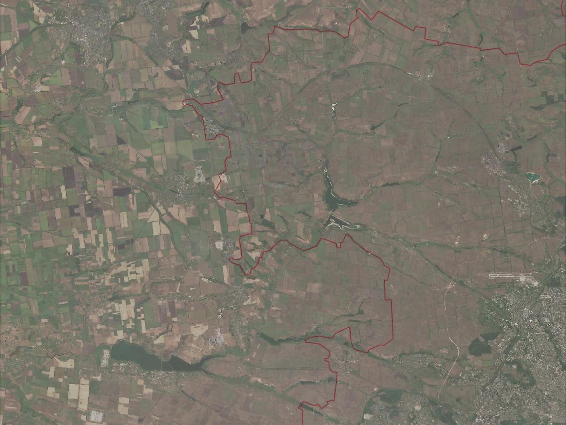 Aufgeklappt zeigt das Satellitenbild denselben Ausschnitt wie die Karte: Im Nordwesten Pokrowsk, östlich davon die Gebietsgewinne der Russen