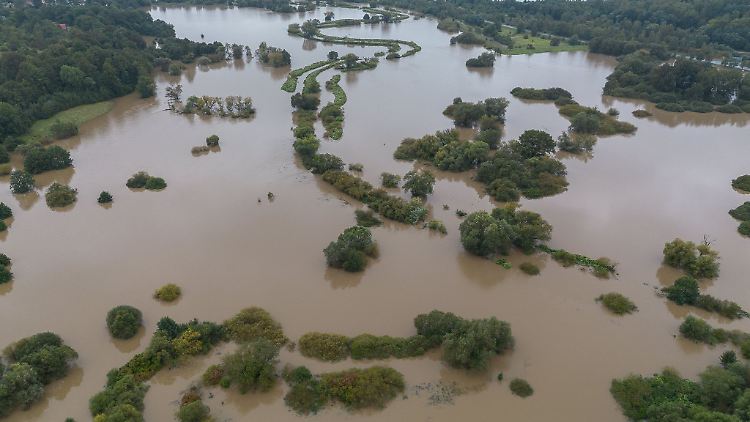 Die Lausitzer Neiße bei Görlitz mit Hochwasser.