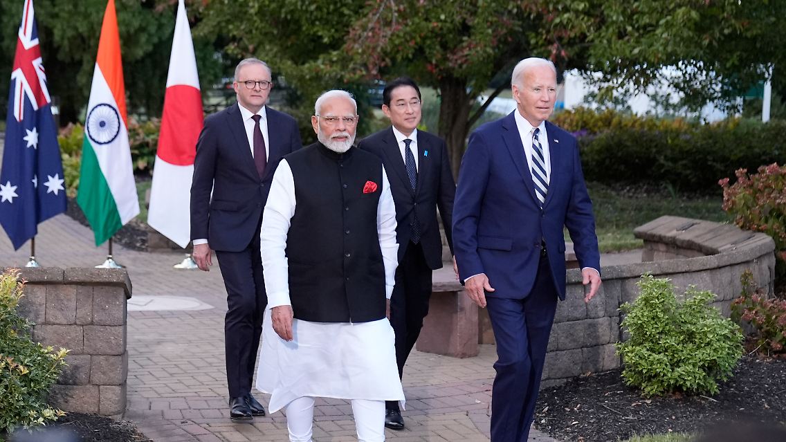Die Regierungschefs von Indien, Japan und Australien sowie der US-Präsident: Die Quad-Gruppe soll ein Gegengewicht zum militärischen und wirtschaftlichen Machtanspruch Chinas bilden.