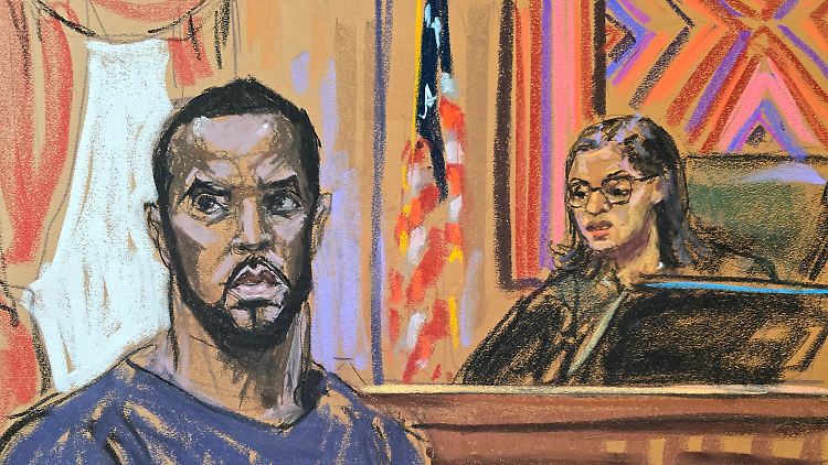 Gerichtszeichnung von Sean "Diddy" Combs vor Gericht in New York: Der Rapper streitet alle Vorwürfe ab.