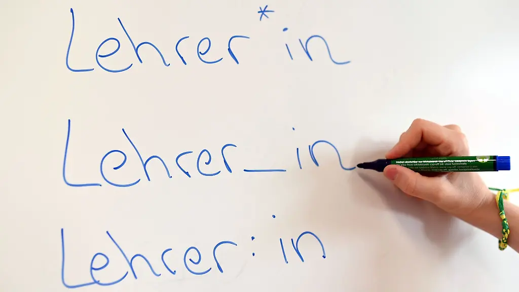An-einem-Whiteboard-steht-das-Wort-Lehrer-in-verschiedenen-Gender-Schreibweisen
