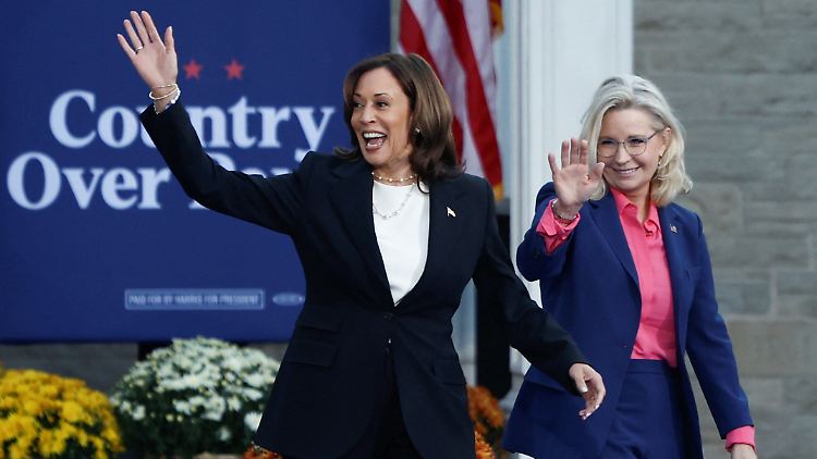 Harris und Cheney (v.l.) sind gemeinsam in Wisconsin im Wahlkampf aufgetreten.