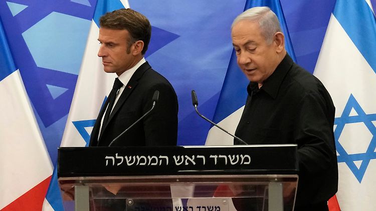 Netanjahu (r.) und Macron, hier bei einer Pressekonferenz im Oktober 2023, gingen sich gegenseitig scharf an.