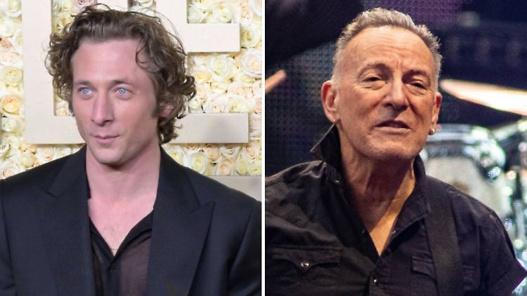 Sehen sich tatsächlich auch ohne Maske schon ähnlich: Jeremy Allen White (l.) und Bruce Springsteen.