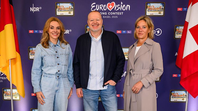 Inga Leschek, Chief Content Officer RTL Deutschland (l.), Stefan Raab und Christine Strobl, ARD-Programmdirektorin, suchen gemeinsam den deutschen ESC-Act.