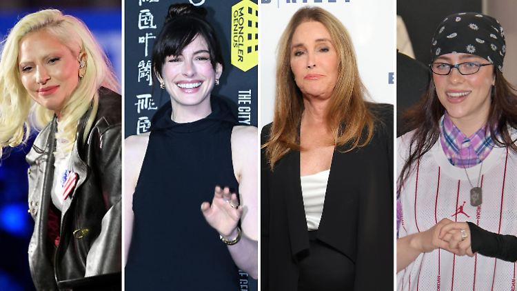 (v.l.n.r.) Lady Gaga, Anne Hathaway, Caitlyn Jenner und Billie Eilish haben zur Wahl aufgerufen.
