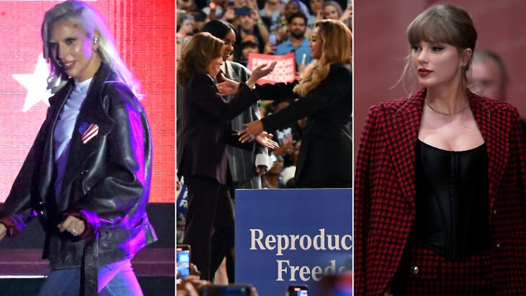 Lady Gaga (l.), Beyoncé und Taylor Swift (r.) setzten sich  für den Sieg von Kamala Harris ein.