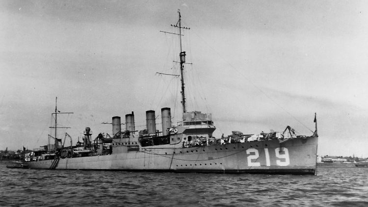 Der US-Zerstörer "USS Edsall" im Hafen von San Diego, Anfang der 1920er-Jahre.