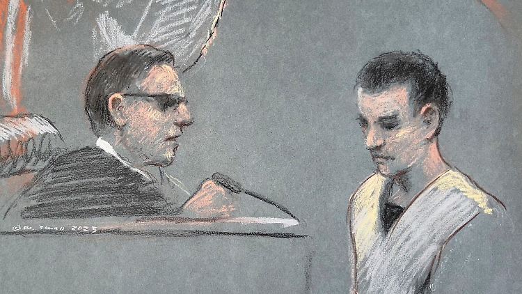 Jack Teixeira (r.) auf einer Gerichtszeichnung.