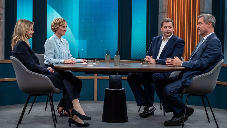 Zu Gast bei Caren Miosga: SPD-Co-Vorsitzender Lars Klingbeil, bayerischer Ministerpräsident und CSU-Chef Markus Söder und Kerstin Münstermann, Leiterin Parlamentsbüro der Rheinischen Post.
