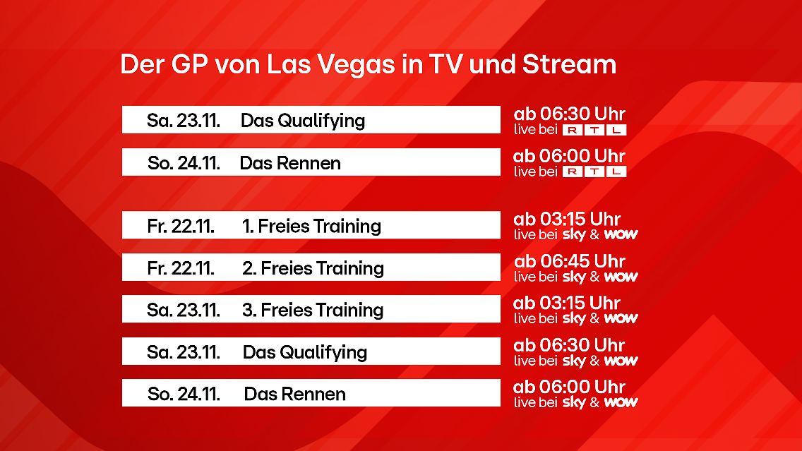 Die Formel 1 aus Las Vegas live bei Sky und RTL.