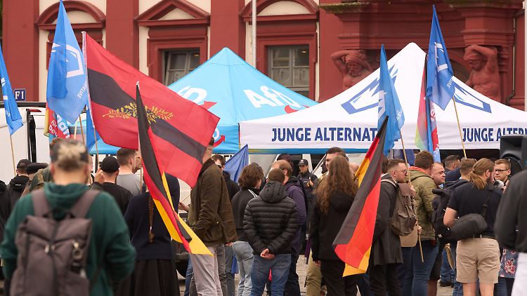 Vertreter der Jungen Alternative bei einer Protestveranstaltung im Sommer in Mannheim. 