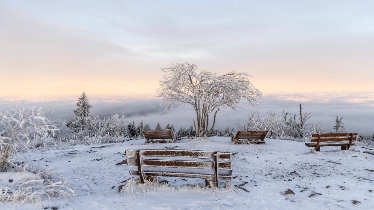 Auf dem Großen Feldberg im Taunus ist es weiß, allerdings handelt es sich um Raureif und nicht um Schnee.