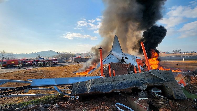 Ein Jet der Fluglinie "Jeju Air" geht auf dem Flughafen von Muan in Flammen auf.