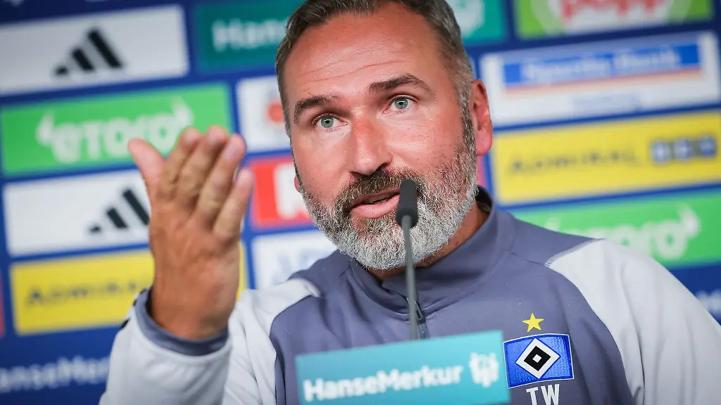 Cheftrainer-Tim-Walter-spricht-auf-einer-Pressekonferenz