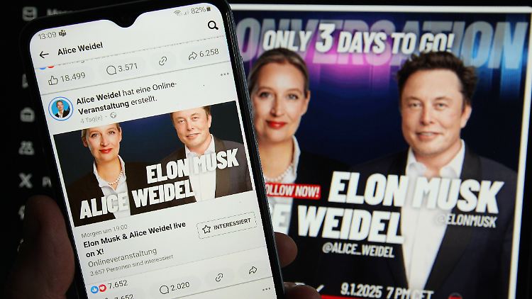 Ab 19 Uhr sprechen Musk und Weidel in einem X-"Space".