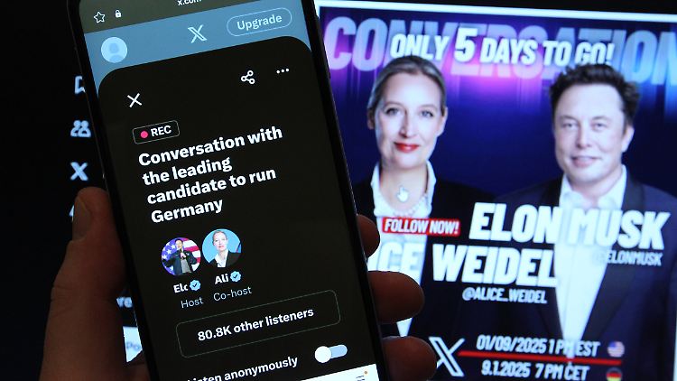 Im Gespräch mit AfD-Chefin Alice Weidel auf seiner Plattform X bekräftigte Elon Musk seinen Wahlaufruf für die in Teilen rechtsextreme Partei.