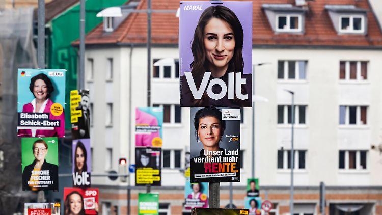 Wahlplakate verschiedener Parteien an einer Stuttgarter Straße.