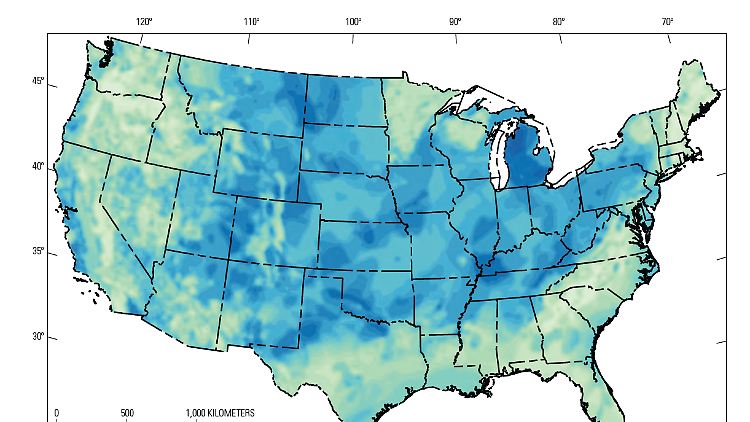 Diese Karte soll Regionen in den USA zeigen, die möglicherweise förderbare Wasserstoffvorkommen aufweisen.
