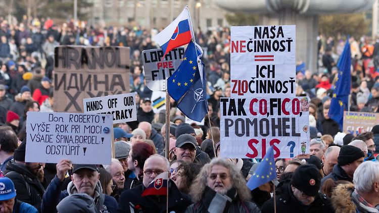 Zehntausende Menschen demonstrierten in fast 30 Städten der Slowakei gegen die Regierung von Ministerpräsident Robert Fico.