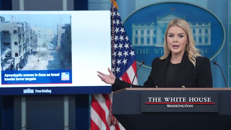 Hat zu Beginn von Trumps Amtszeit viel zu erklären: Sprecherin Karoline Leavitt.