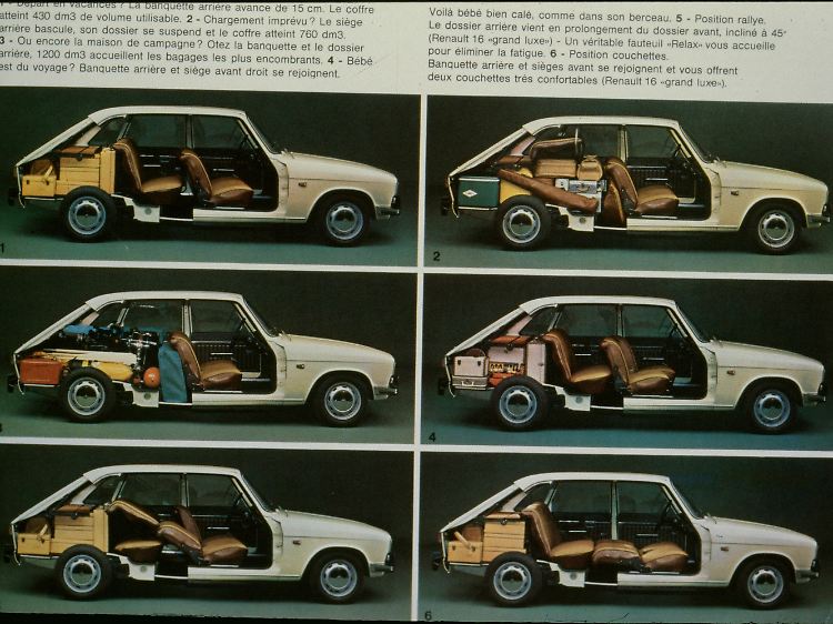 Flaggschiff-Limousine und Variabilitätskünstler: sechs Konfiguration für Sitz- und Schlafkomfort sowie 346 bis 1200 Liter Ladevolumen bot der Renault 16.