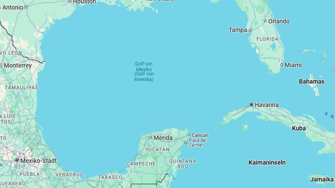 So sieht der Golf von Mexiko auf dem deutschen Google Maps aus.