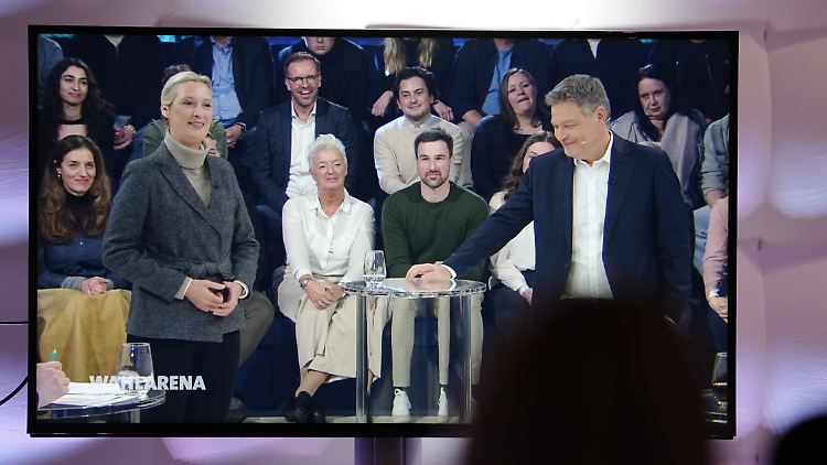 Die Kanzlerkandidaten Alice Weidel und Robert Habeck in der "Wahlarena"