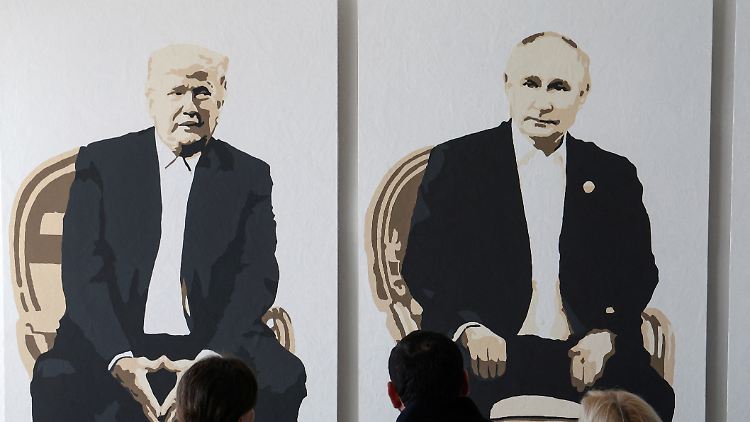 Trump und Putin aus russischer Sicht: Bilder einer Ausstellung mit dem passenden Namen "Jalta 2.0" auf der von Moskau annektierten Krim.