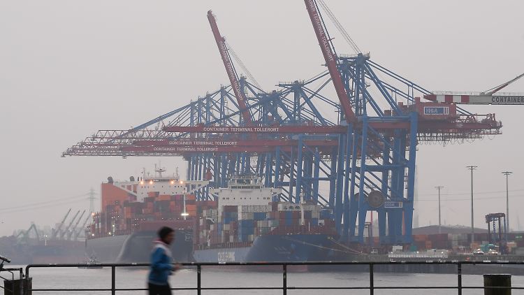 Am Container Terminal Tollerort in Hamburg werden große Containerschiffe abgefertigt.