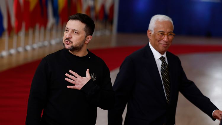 Selenskyj nimmt auf Einladung des Ratschefs António Costa am Rat teil. 