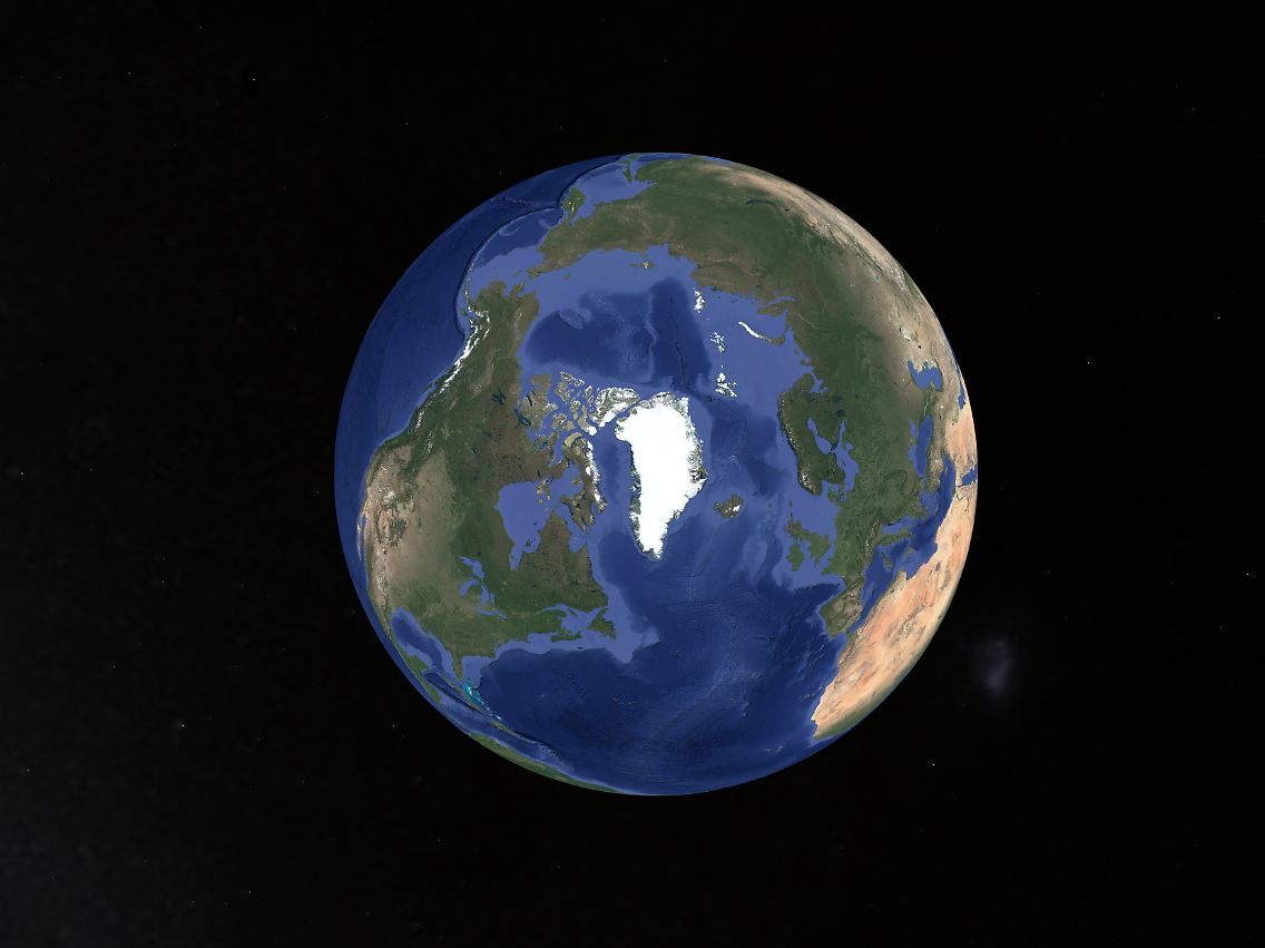 Die Lage der Insel auf der Nordhalbkugel: Diese Satellitenbild-Kollage zeigt Grönland eisfrei und ohne Wolken.