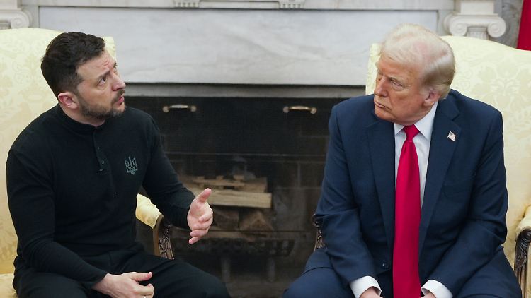 Präsident Selenskyj und Anzugträger Trump am Freitag im Oval Office. Nicht im Bild: Trumps Adjutant J.D. Vance.
