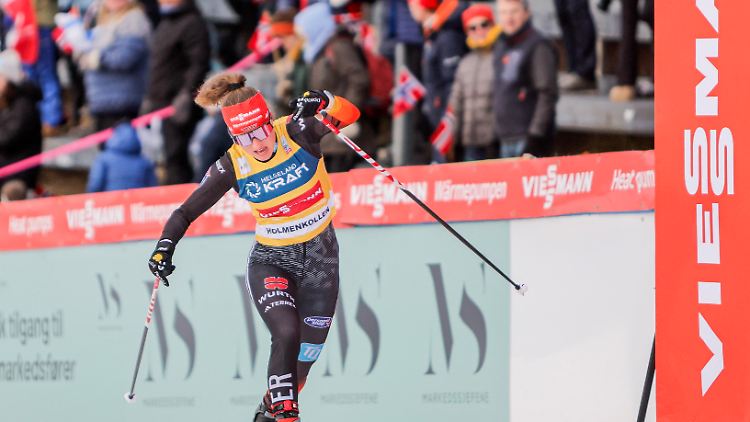 Der Schritt zum Triumph: Nathalie Armbruster ist am Ziel.