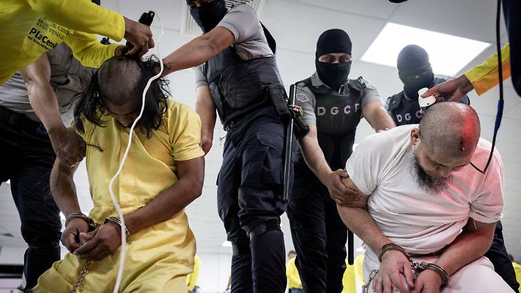 Den mutmaßlichen Gangmitgliedern werden nach Ankunft in El Salvador die Haare geschoren.