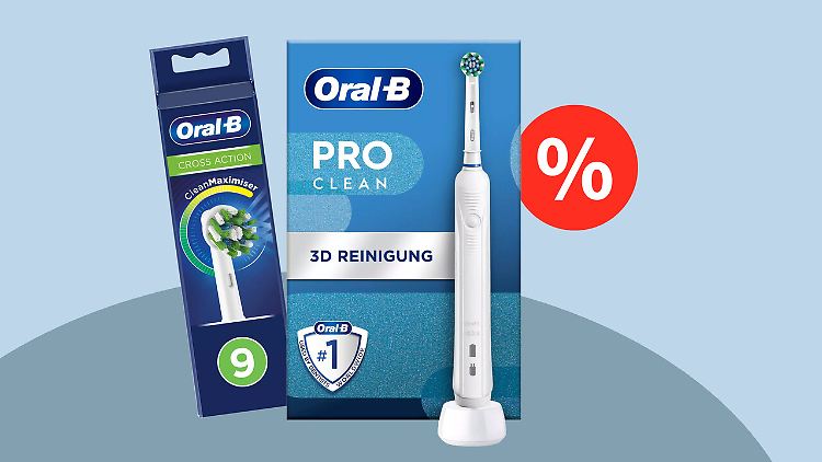 Die elektrische Oral-B-Zahnbürste Pro 1 Clean ist jetzt mit neun Bürstenköpfen besonders günstig im Angebot.