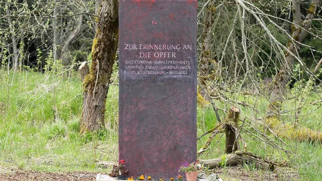 Ein-von-der-rechtsextremen-Partei-Freie-Sachsen-aufgestellter-Gedenkstein-steht-am-Strassenrand