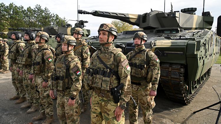 Ungarische Soldaten während einer Zeremonie.