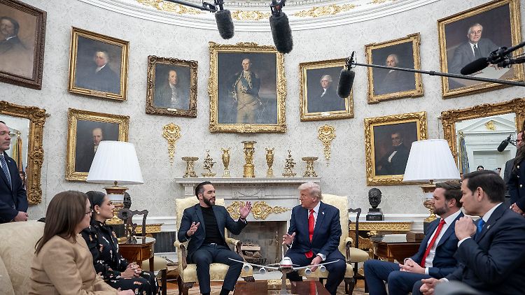 Die Mikrofone vieler Journalisten im Oval Office. Die der AP fehlen allerdings. 