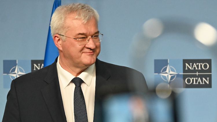 Sybiha beim Treffen der Nato-Außenminister Anfang April.