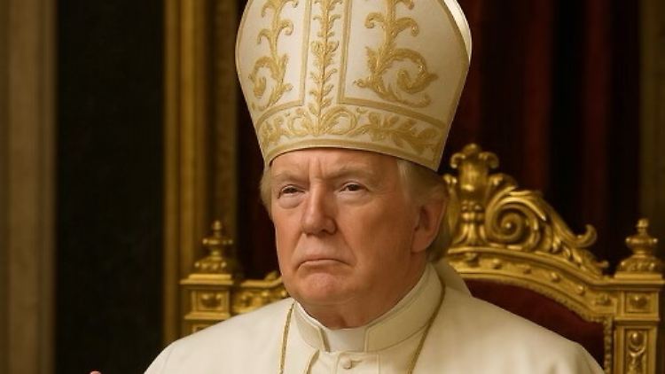 Trump trägt auf dem KI-Bild die weiße Soutane, in der sich das katholische Kirchenoberhaupt für gewöhnlich zeigt.