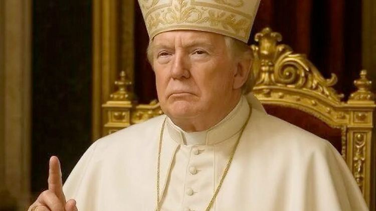 "Man muss doch auch mal ein wenig Spaß haben, oder?", sagt Trump zu dem Papst-Bild. 